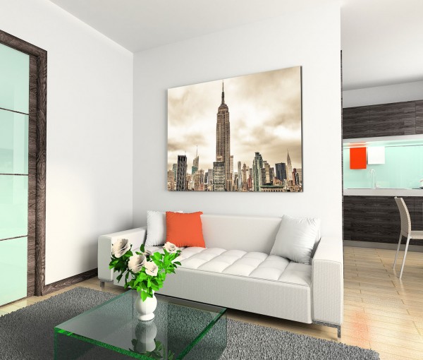 120x80cm Wandbild Manhattan Skyline Wolkenkratzer Wolkenhimmel