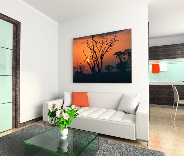 120x80cm Wandbild Afrika Sonnenuntergang Bäume