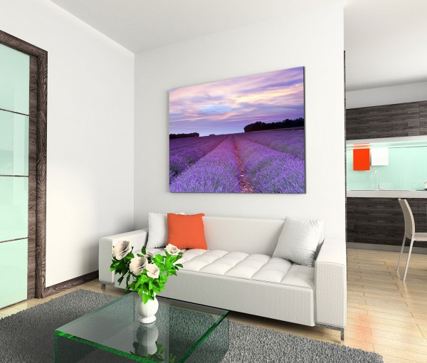 120x80cm Wandbild Provence Lavendelfeld Sommer Sonnenuntergang