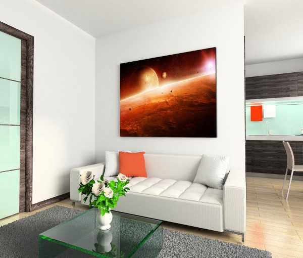 120x80cm Wandbild Planeten Sonnenaufgang Weltall