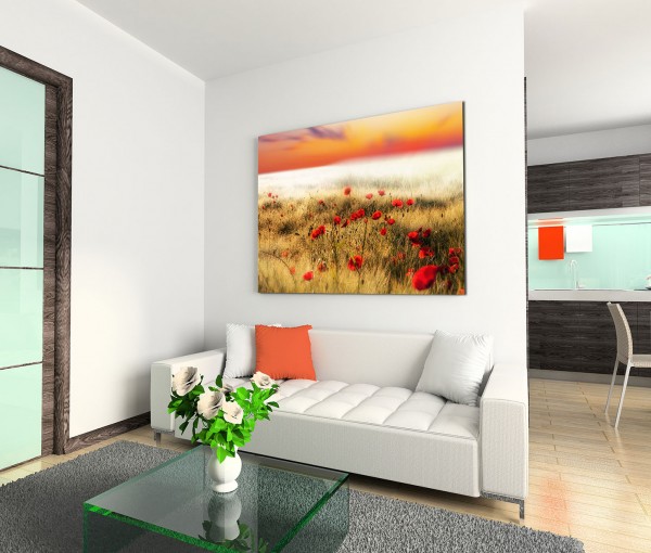 120x80cm Wandbild Mohnblumen Feld Sonne