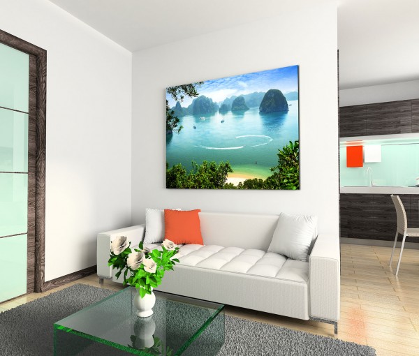 120x80cm Wandbild Vietnam Halong Bay Meer Felsen Strand