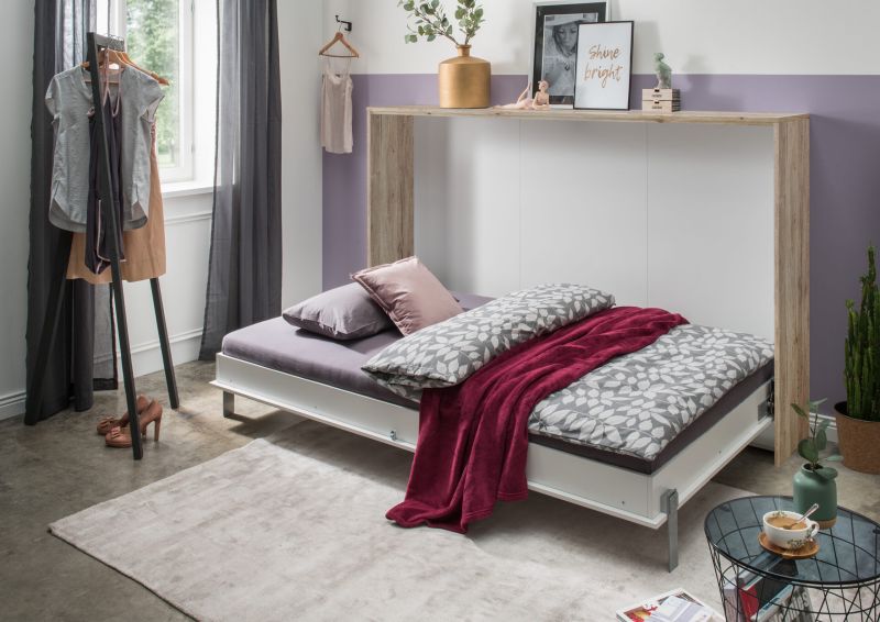Klappbett Juist – Schrankbett, Jugendbett oder Gästebett in Eiche San Remo oder Weiß, Made in Germany, TÜV-geprüft – in verschiedenen Größen wählbar
