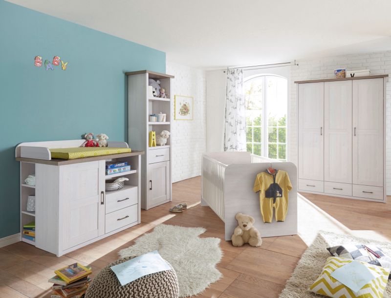 Babyzimmer Luca Kinderzimmer Komplett Set in Pinie Weiß und Trüffel Landhaus in verschiedenen Varianten wählbar