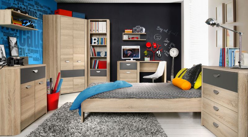 Jugendzimmer Yoop 7 teilig Eiche Sonoma mit Grau Anthrazit Kinderzimmer Komplett Set