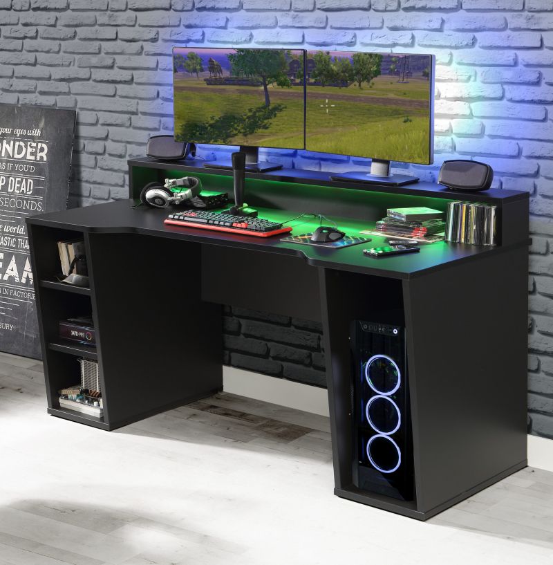 Gamingtisch Tezaur – Computertisch, Schreibtisch in Schwarz inklusive Beleuchtung – in verschiedenen Ausführungen