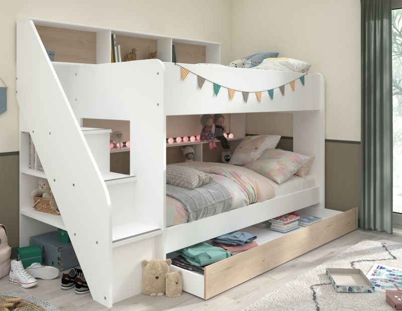 Etagenbett Bibop von Parisot Jugendbett in Weiß und Jackson Eiche komplett Set – verschiedene Zusammenstellungen wählbar