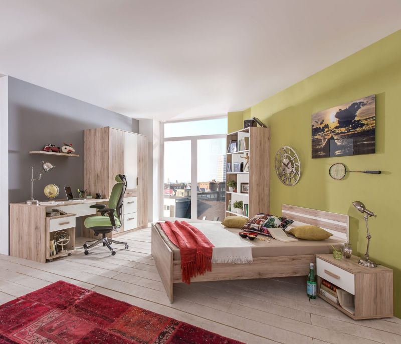 Jugendzimmer Cariba in Eiche San Remo und Weiß Kinderzimmer Komplett Set Made in Germany – in verschiedenen Varianten wählbar