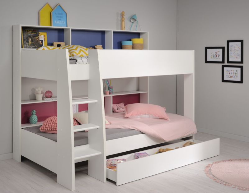 Etagenbett Tam Tam von Parisot Jugendbett in Weiß mit Blau oder Pink mit zwei Liegeflächen 90 x 200 cm komplett Set
