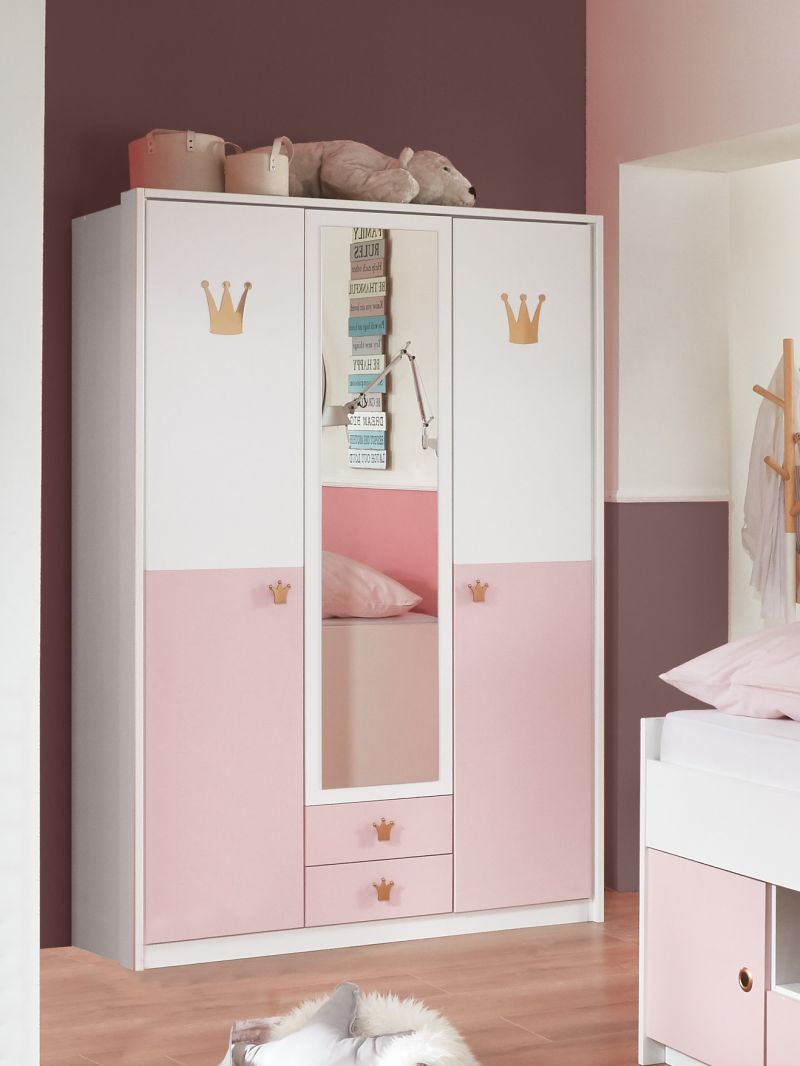 Kleiderschrank Cindy in Weiß und Rosa – in verschiedenen Varianten wählbar