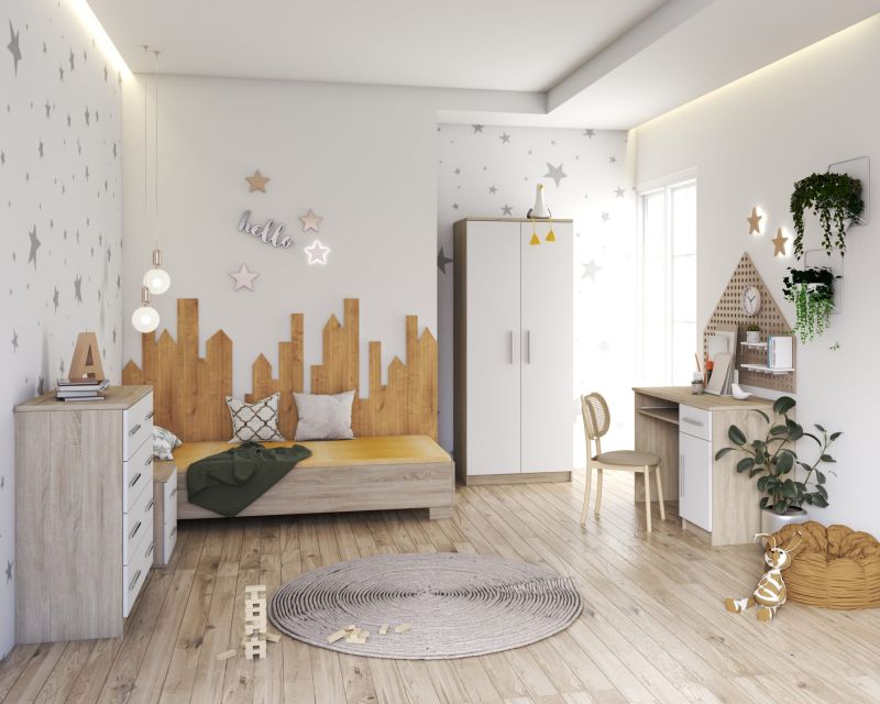 Jugendzimmer Arivo in Eiche Sonoma und Weiß Kinderzimmer Komplett Set ind verschiedenen Zusammenstellungen wählbar
