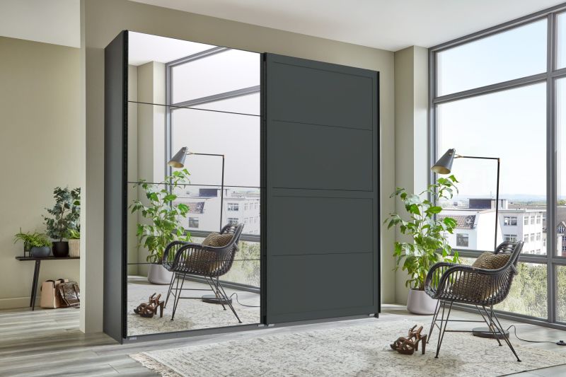 Kleiderschrank Chalet in Graphit als Drehtürenschrank oder Schwebetürenschrank, verschiedene Varianten