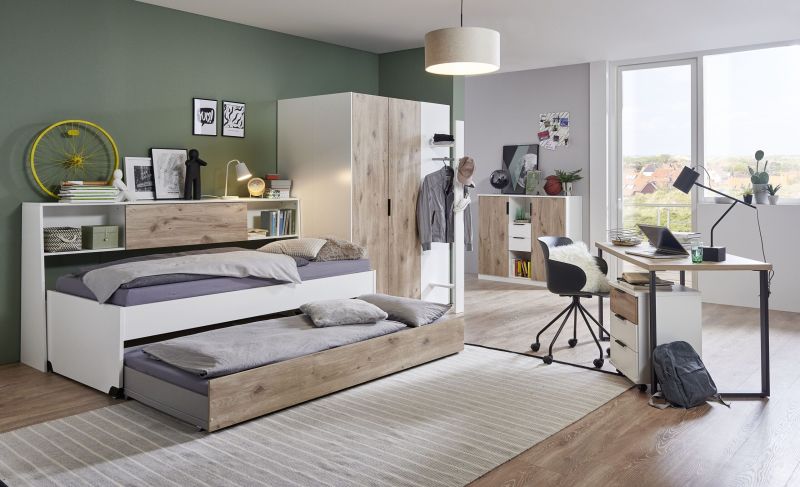 Jugendzimmer Norderney in Weiß oder Weiß mit Viking Oak  Kinderzimmer Komplett Set in verschiedenen Varianten wählbar