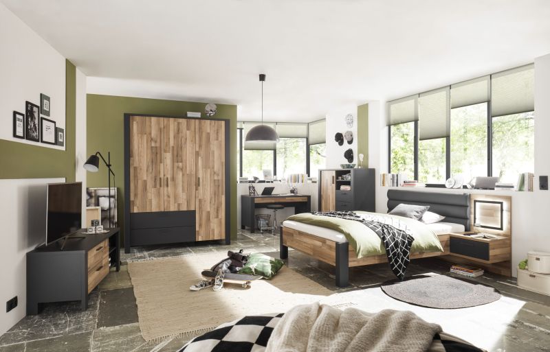 Jugendzimmer Dallas 6 teilig in Graphit und Montana Oak – Kinderzimmer Komplett Set