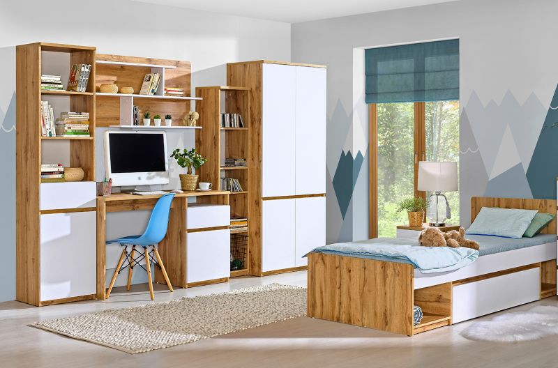 Jugendzimmer Arca in Weiß und Eiche Wotan Kinderzimmer Komplett Set – in verschiedenen Varianten wählbar!