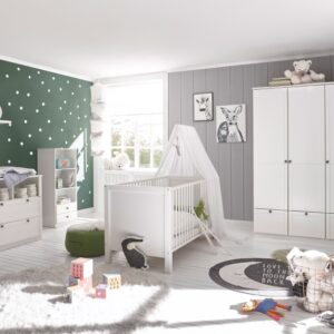 tolles und funktionales Babyzimmer Landhaus "Filou" 7 teiliges Kinderzimmer Komplett Set in modernem Landhaus Weiß