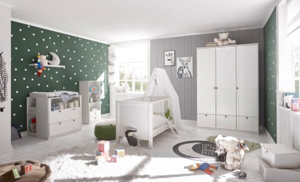 tolles und funktionales Babyzimmer Landhaus "Filou" 7 teiliges Kinderzimmer Komplett Set in modernem Landhaus Weiß