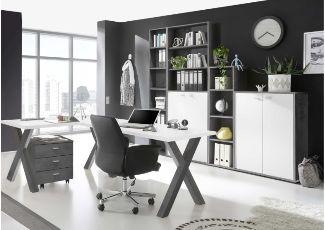 Büro Mister Office Büromöbel Set in Eiche Weiß Graphit