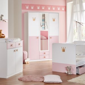 märchenhaftes Babyzimmer Cindy Kinderzimmer Komplett Set in Weiß und Rosé in verschiedenen Varianten wählbar