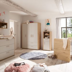 modernes Babyzimmer Lilly Kinderzimmer Komplett Set in Asteiche und Kreidegrau matt Lack