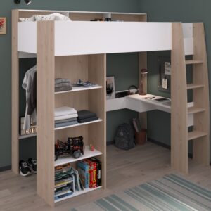 funktionales Hochbett Shelter 11 von Parisot Jugendbett 90 x 200 cm in Weiß und Eiche komplett Set