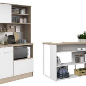 stylisches Küchenmöbel Socool von Parisot in Weiß und Eiche komplett Set Küchenbuffet Küchenschrank – in verschiedenen Varianten wählbar