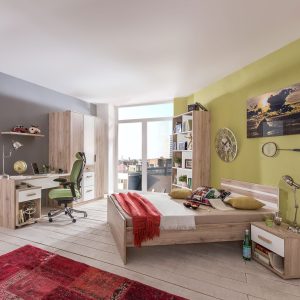 hochwertiges Jugendzimmer Cariba in Eiche San Remo und Weiß Kinderzimmer Komplett Set Made in Germany – in verschiedenen Varianten wählbar