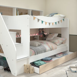funktionales Etagenbett Bibop von Parisot Jugendbett in Weiß und Jackson Eiche komplett Set - verschiedene Zusammenstellungen wählbar