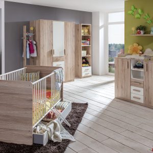 tolles Babyzimmer Cariba Kinderzimmer Komplett Set in Eiche San Remo und Weiß in verschiedenen Varianten wählbar