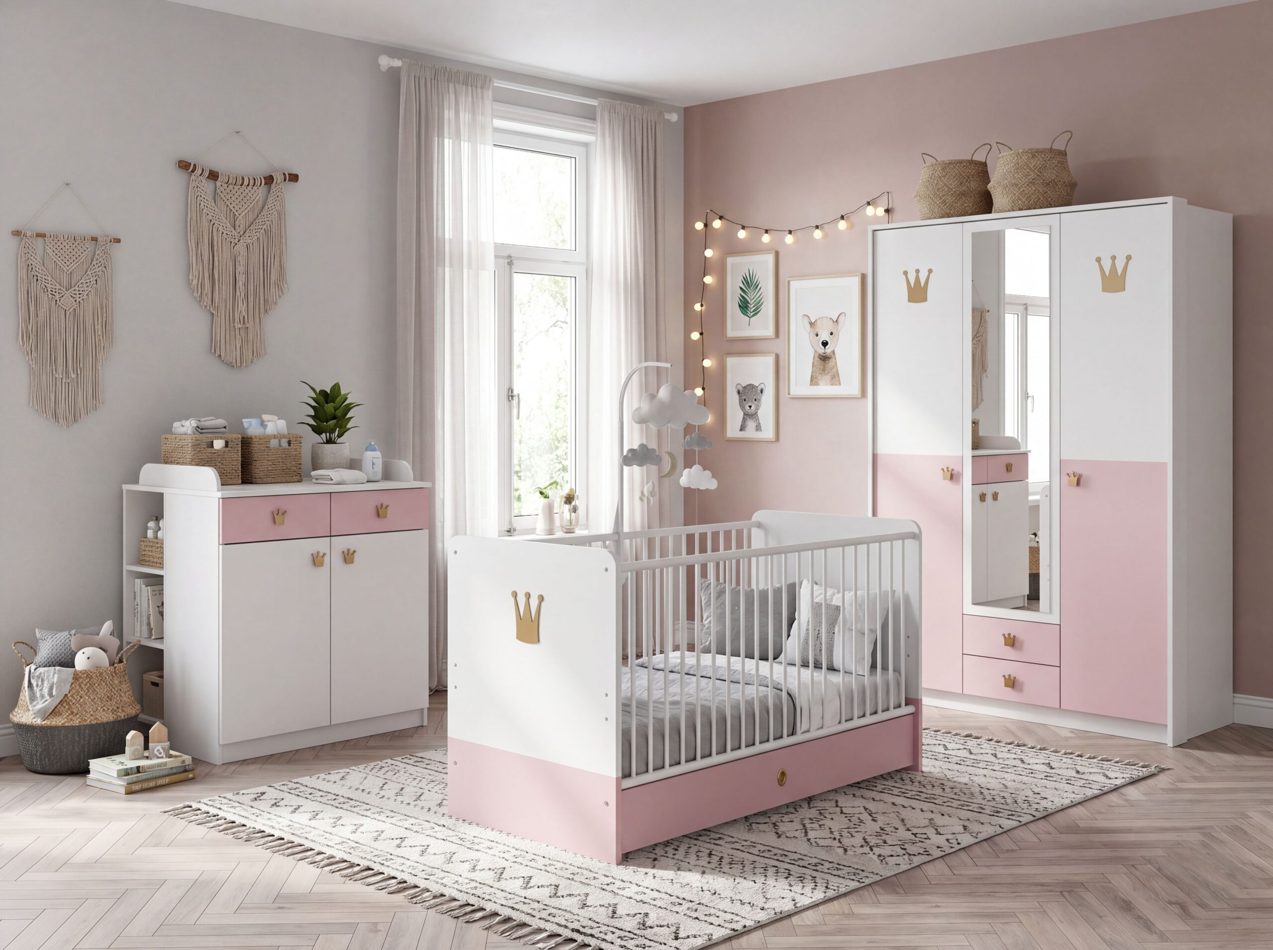 Babyzimmer Cindy Kinderzimmer Komplett Set Weiß und Rosé