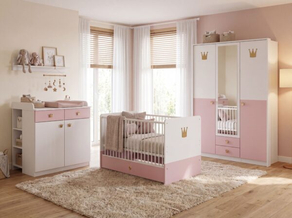 Babyzimmer Cindy Kinderzimmer Komplett Set Weiß und Rosé