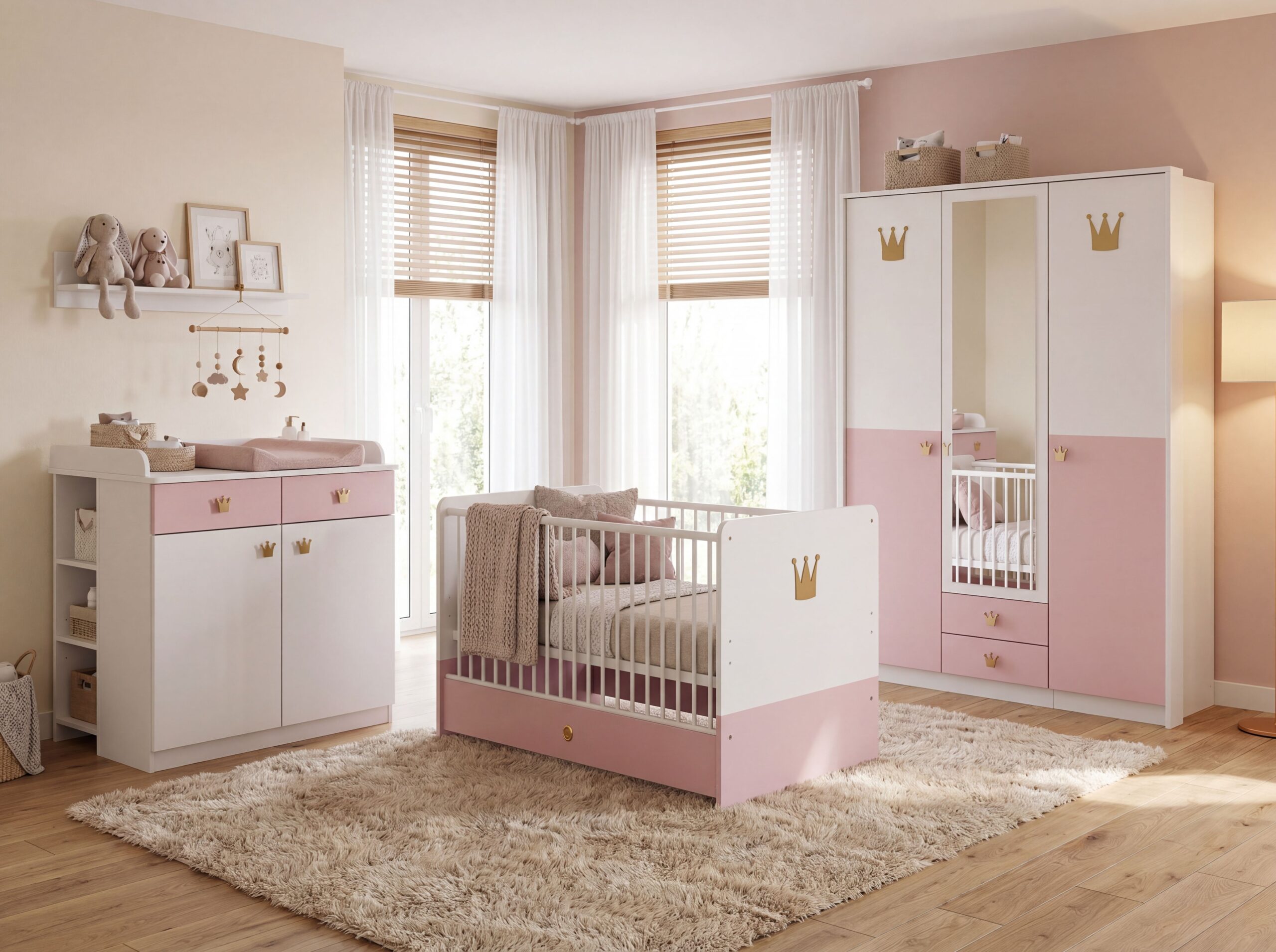 Babyzimmer Cindy Kinderzimmer Komplett Set Weiß und Rosé