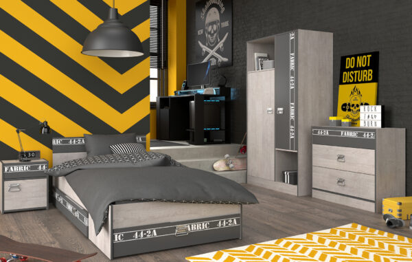 Jugendzimmer Fabric von Parsiot Kinderzimmer Komplett Set in Esche und Grau, auch als Gamingzimmer – Verschiedene Set Varianten