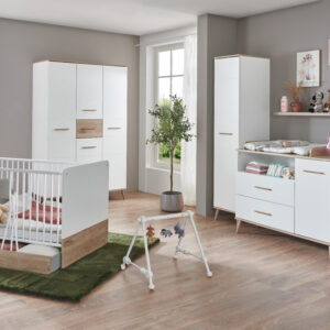 tolles Babyzimmer Fehmarn 7 teiliges Kinderzimmer Komplett Set in Weiß und Viking- Oak