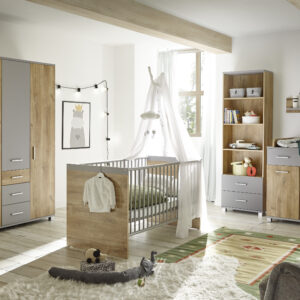 großartiges Babyzimmer Larissa 5 teiliges Kinderzimmer Komplett Set in Bolton Oak und Arktisgrau