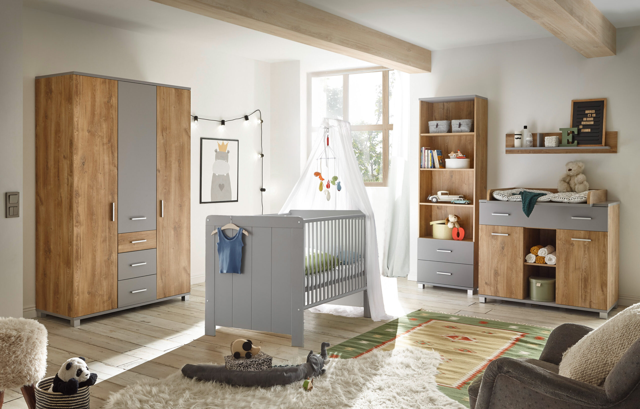 babyzimmer komplett günstig Babyzimmer Larissa 5 teilig Kinderzimmer Set Eiche und Grau