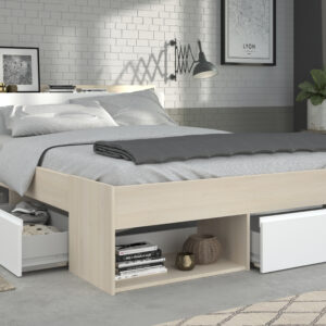 funktionales Jugendbett Most von Parisot Funktionsbett in Akazie- Weiß oder in Eiche- Schwarz mit Stauraum komplett Set - verschiedene Bettgrößen wählbar