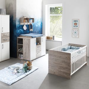 modernes und funktionales Babyzimmer Bente 6 teiliges Kinderzimmer Komplett Set in Eiche Sand und Weiß