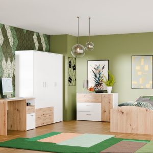 hochwertiges Jugendzimmer Culgoa in Weiß und Artisan Eiche 6 teiliges Kinderzimmer Komplett Set
