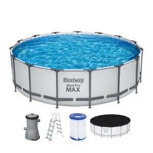 Bestway 56438 Steel Pro Max™ Frame Pool Ø 457 x 122 cm - Komplett-Set mit Filterpumpe, lichtgrau, rund