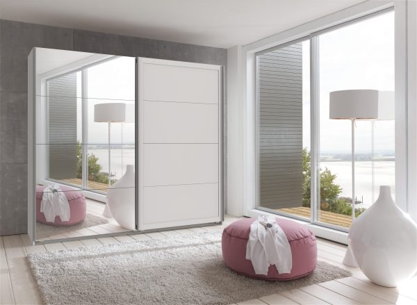 Kleiderschrank Chalet in Weiß als Drehtürenschrank oder Schwebetürenschrank, verschiedene Varianten