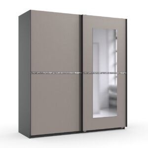 Kleiderschrank Dundee in Grafit mit Saharagrau und Strass 180x198x64cm (BxHxT) – Schwebetürenschrank