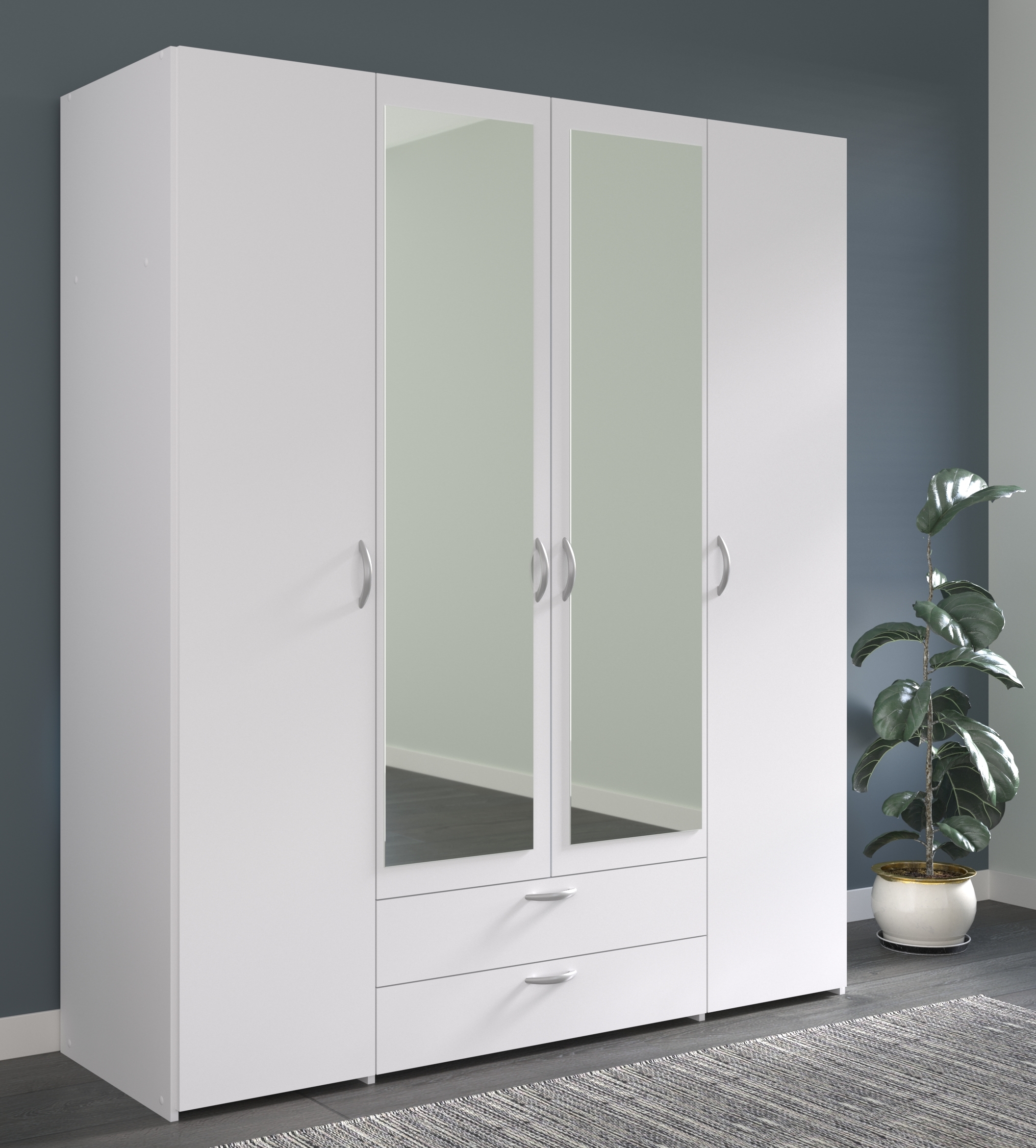 Kleiderschrank Daily in Weiß – 3- & 4-türig mit Spiegel & Schubladen