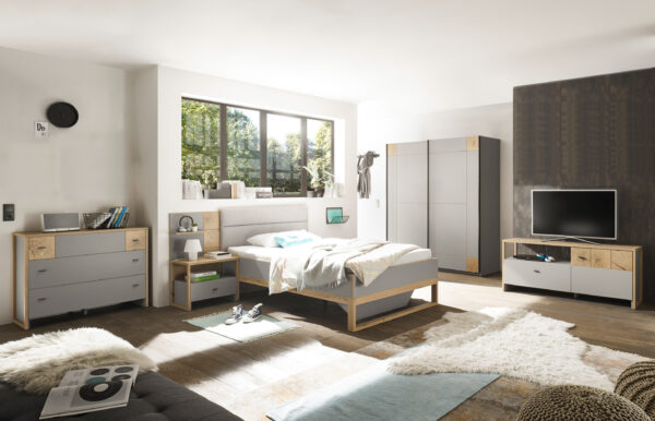 Jugendzimmer Flavo 6-teilig in Grau & Eiche – Komplettset