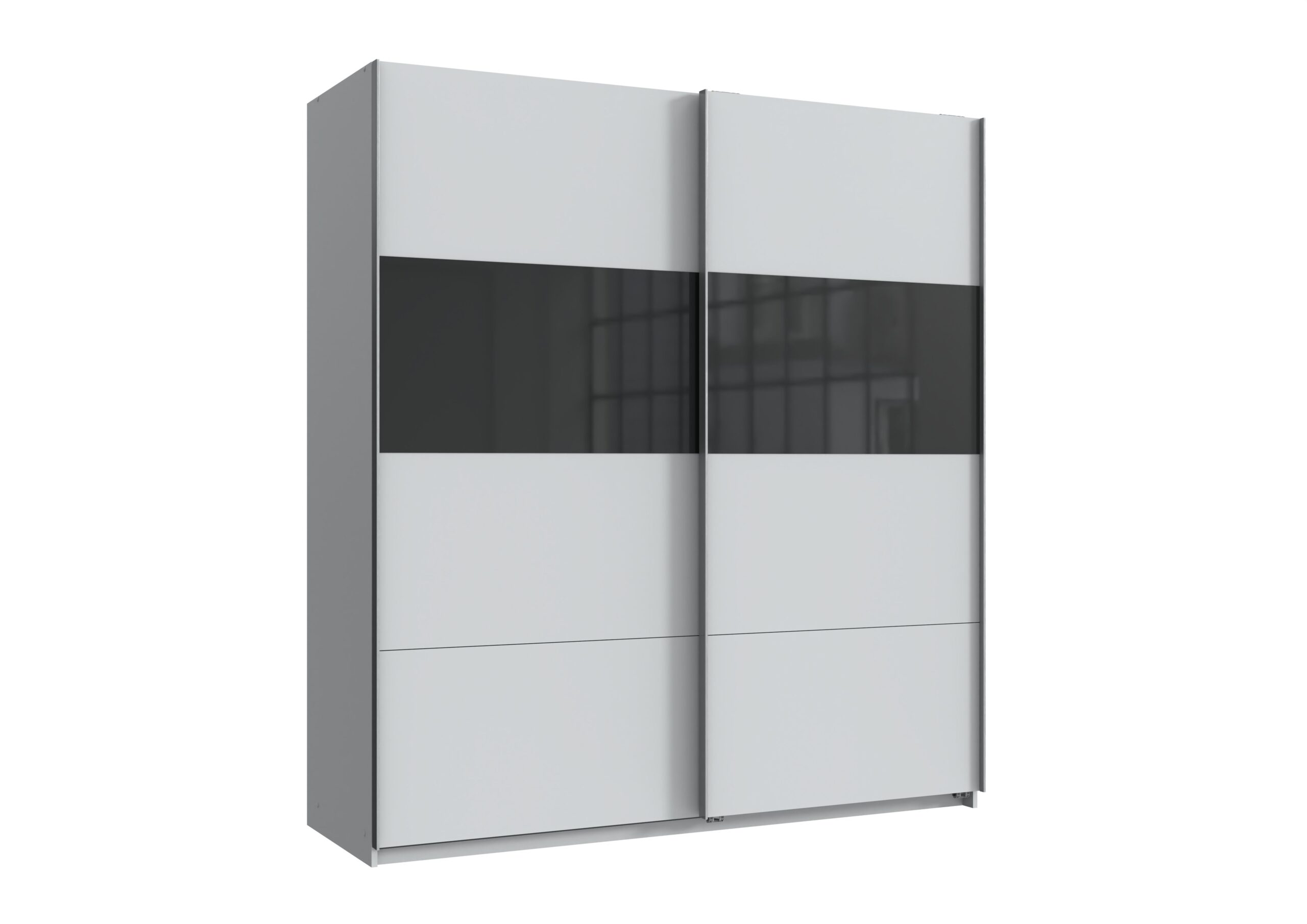 Kleiderschrank Bramfeld in Weiß mit Schwarz Glas