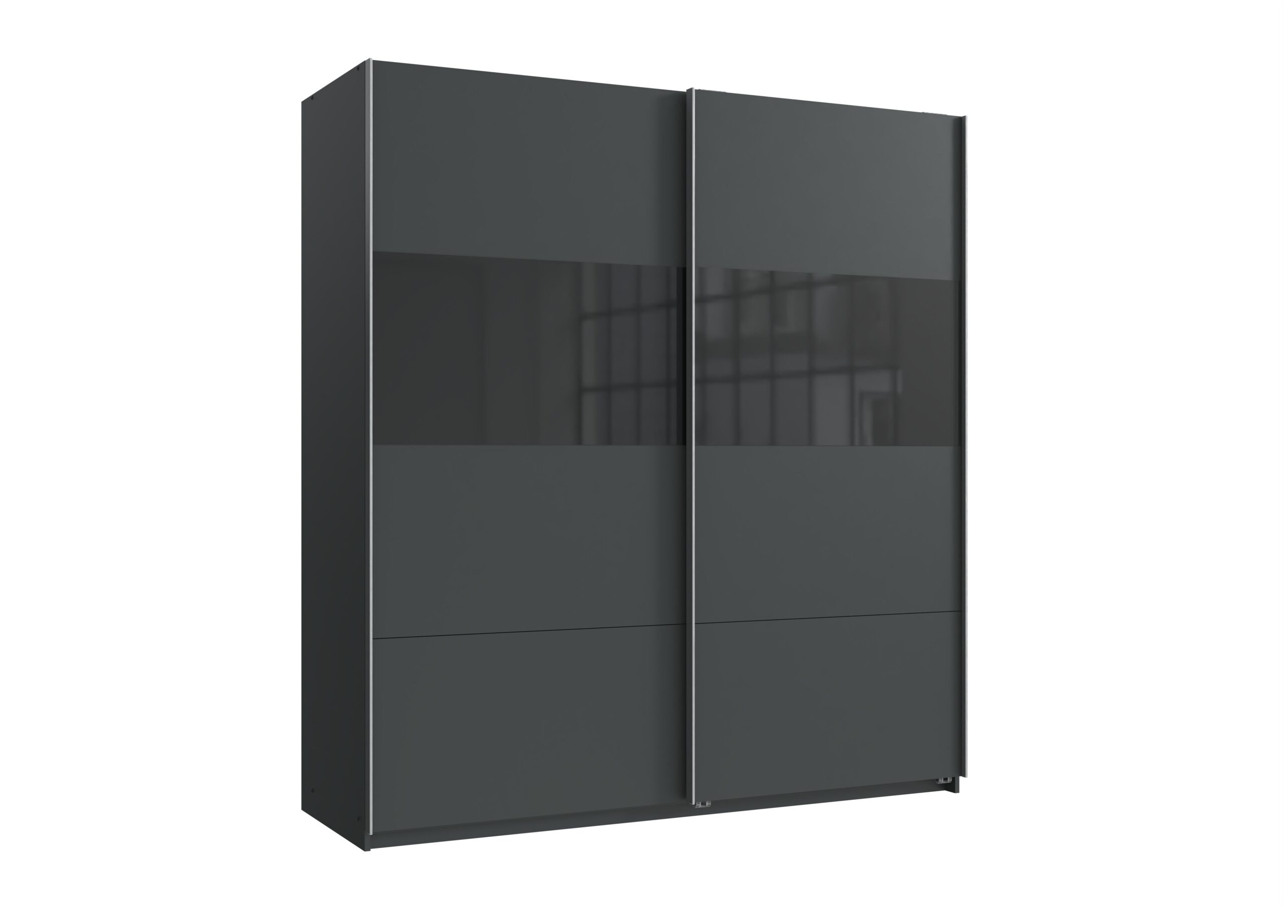Kleiderschrank Bramfeld in Grafit mit Schwarz Glas