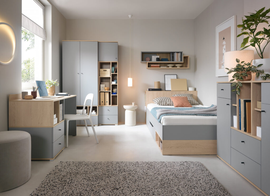 Jugendzimmer Nova Grau Eiche – Komplett-Set